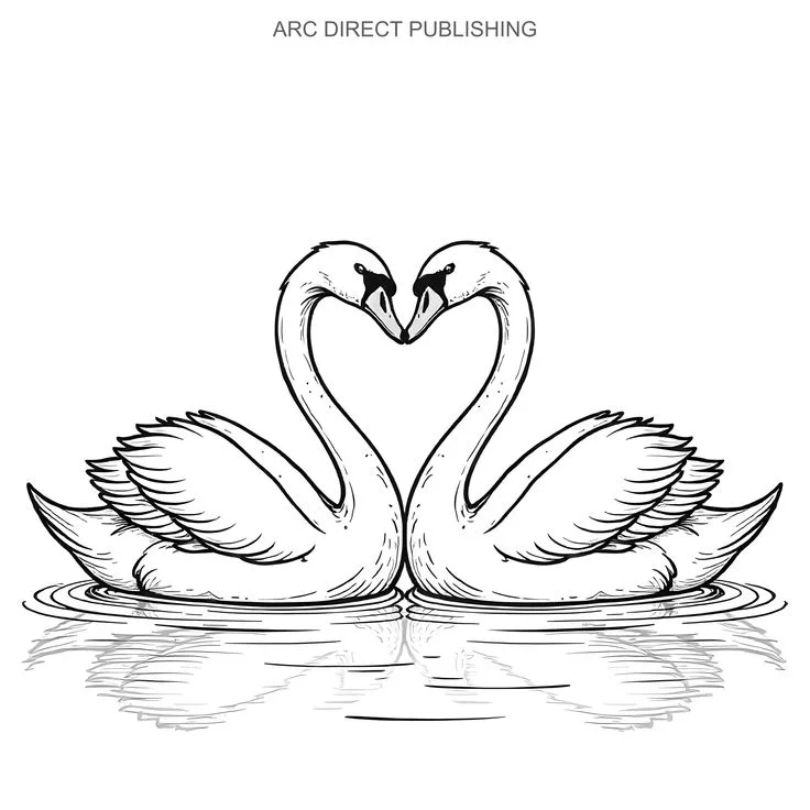 Two swans forming a heart with their necks on water with reflections