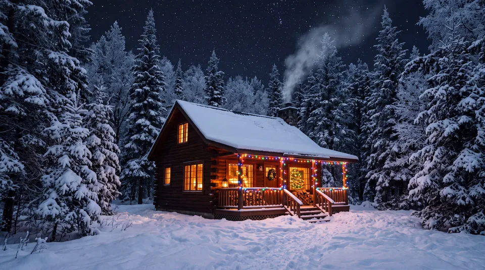 a snowy home during Christmas