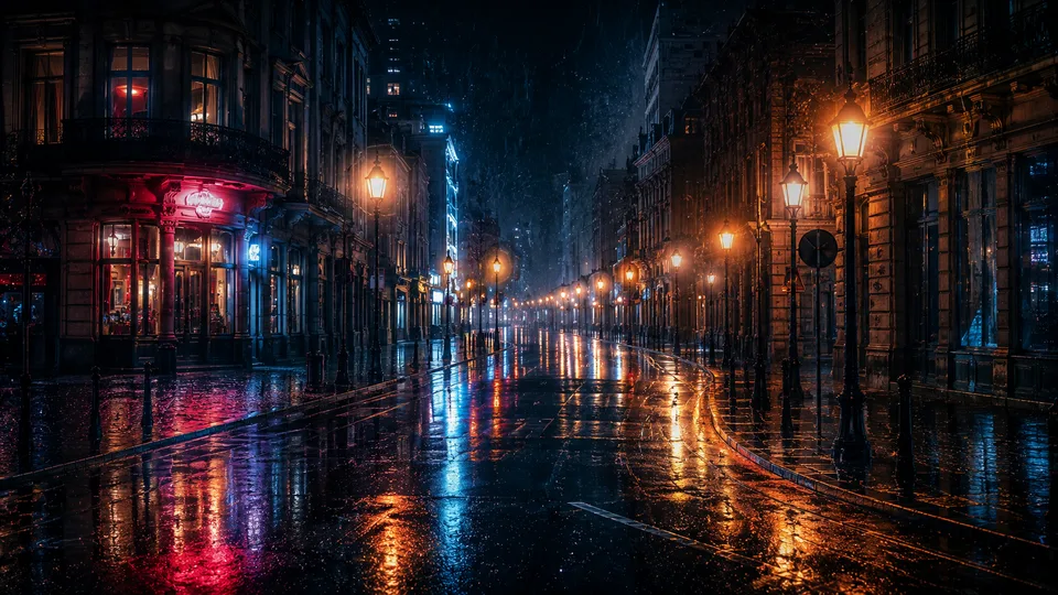 Rainy Neon City Street