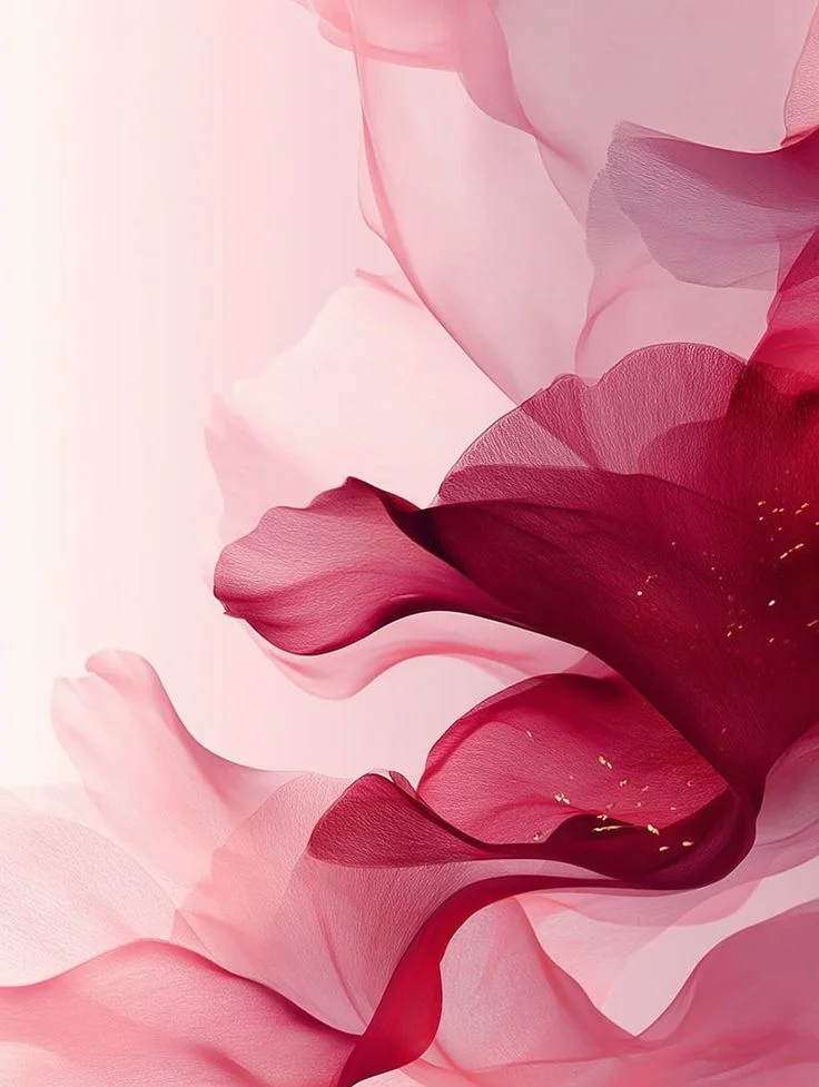 Flowing pink and magenta fabric with golden specks on a pale background