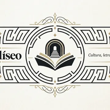 El Elíseo logo with open book and arch framed by geometric patterns and gold accents