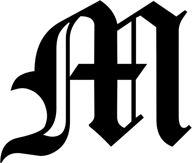 Stylized black letter M logo with curved and angular lines on white background