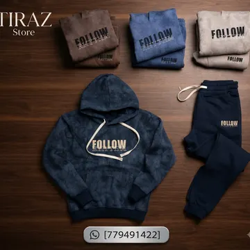 TIRAZ Store hoodie and sweatpants collection with 'Follow Rhythm' text on wooden background