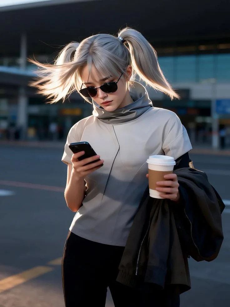 Modern Silver Hair Twin Pigtails 4K Wallpaper
