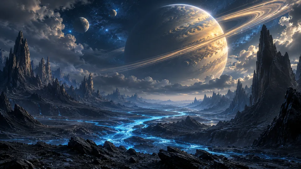 Alien Planet and Giant Ringed World