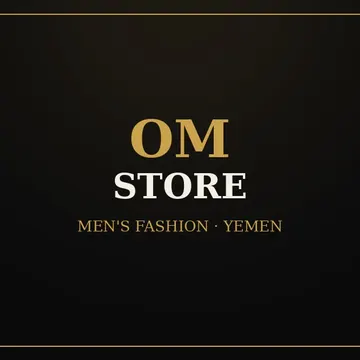 OM STORE men's fashion Yemen logo on black background with gold border