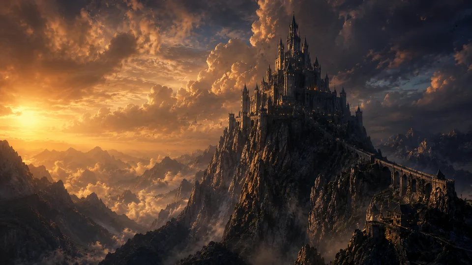 Dark Fantasy Castle on the Mountain