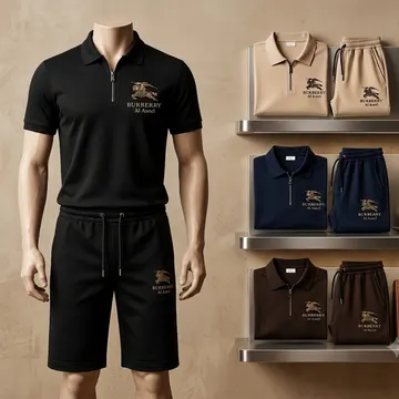 Mannequin in black Burberry athletic wear with matching sets displayed on shelves