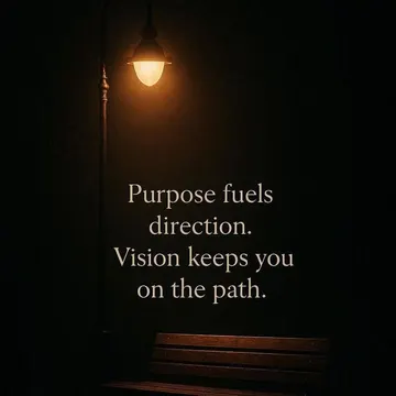 A wooden bench under a lit streetlamp at night with motivational text