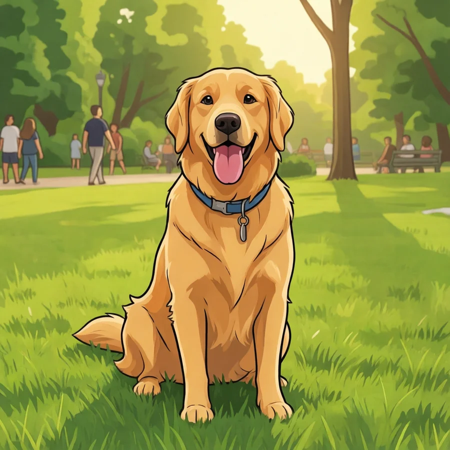 The same dog redrawn as a flat television cartoon with bold outlines